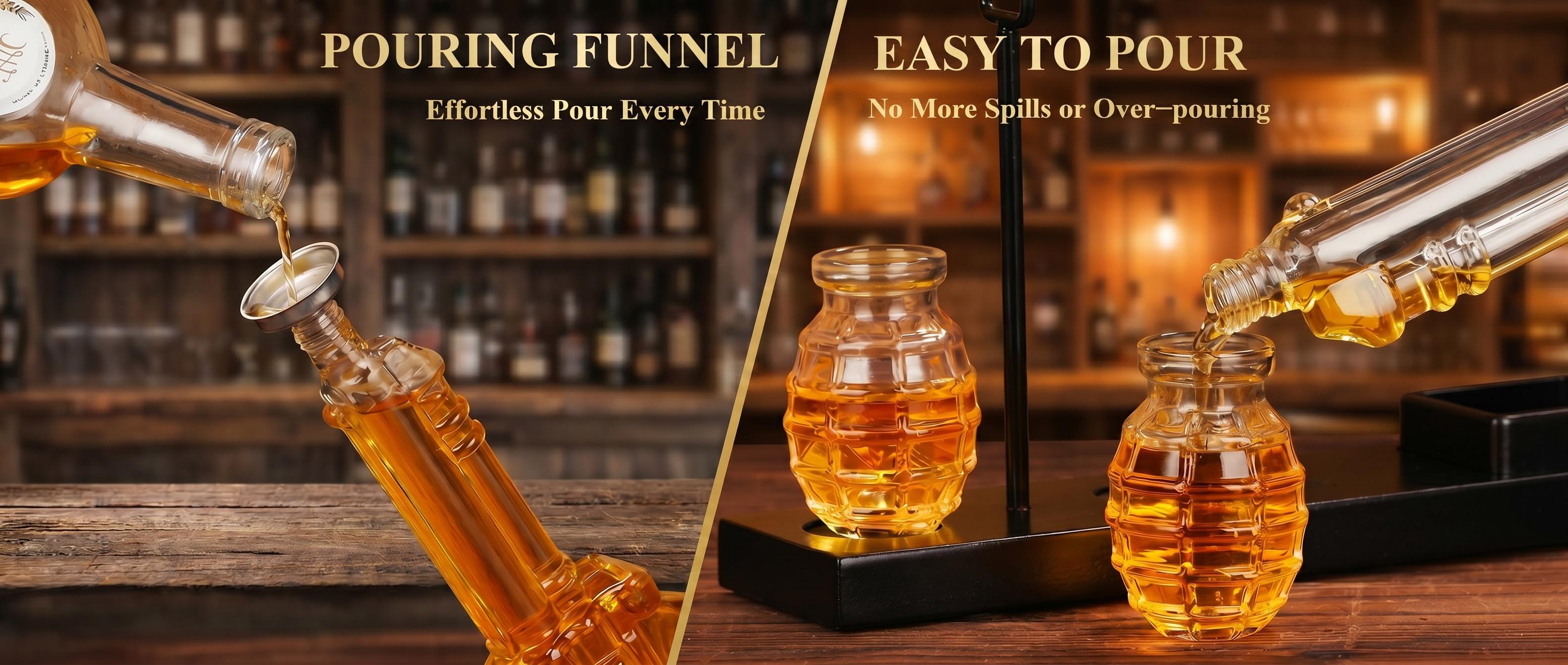 Thick Whiskey Decanter Set with 2x270ml (9oz) Glasses - Drink Accessories, Bar Set Decanter Drainers, Bourbon Dispenser, Gift Ready Home Bar Decor, Ideal for Boyfriend Gifts or Treating Yourself