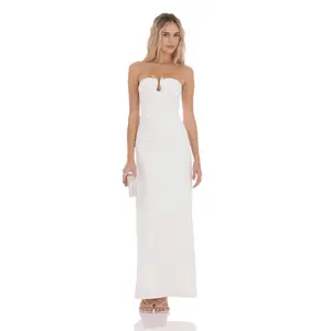 Embellished Strapless Maxi Dress in White