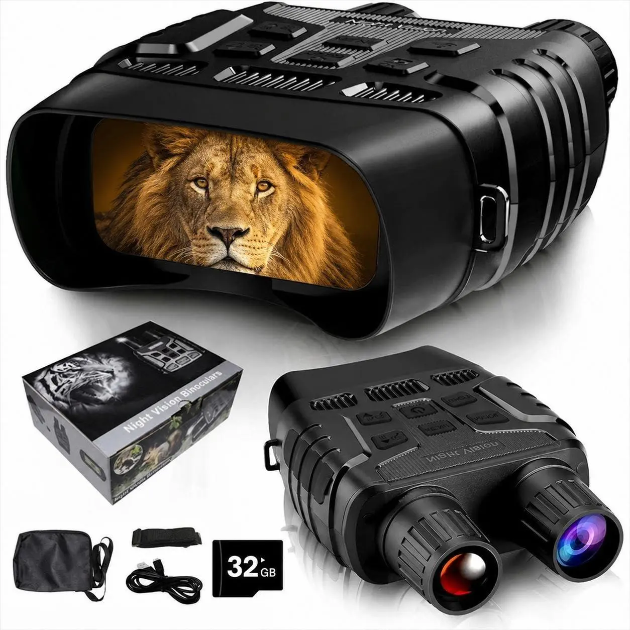GARVEE Night Vision Goggles, 4K Full Dark Night Vision Binoculars with 7 Gears IR & 7 Brightness Levels, 3W 850NM Infrared Light, 32GB Memory Card, Anti-Shake & Sport Mode for Camping, Hunting, Black