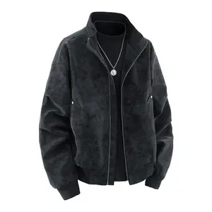 Men’s casual windproof baseball-collar jacket with a smooth metal zipper, two hidden side pockets, ribbed black cuffs and hem; suitable for daily commuting and outdoor activities in autumn and winter—classic menswear.