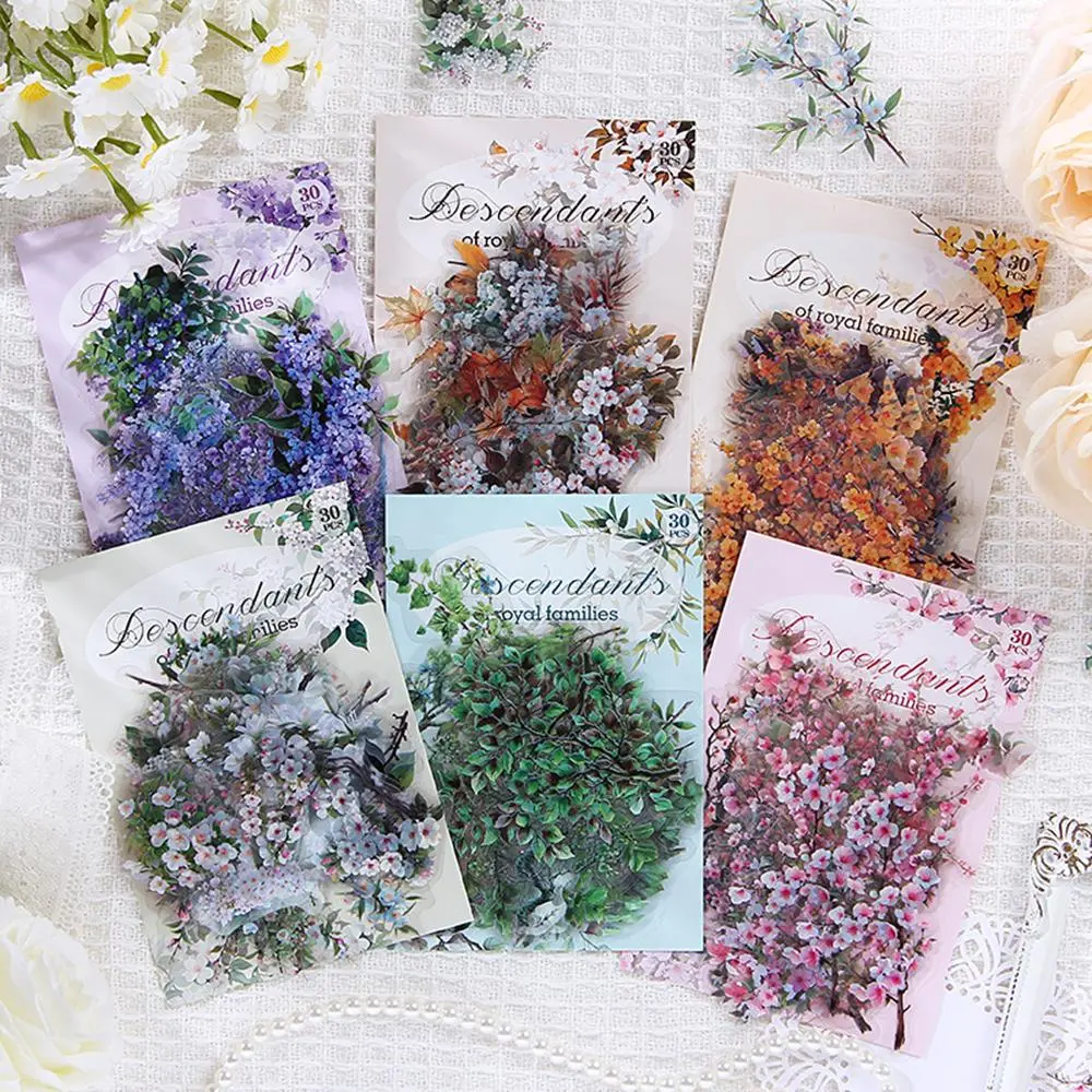 Flower Pattern Sticker, Floral Pattern Sticker, Art Stickers, Aesthetic Stickers, 30pcs/set DIY Decorative Sticker, Scrapbooking & Stamping Supplies for Home School Office