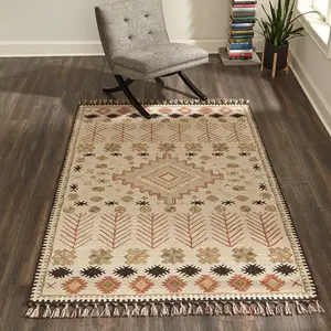 Momeni 100% Wool Rectangle Indoor Area Rug - 2' x 3' - Southwestern Tribal Pattern, Hand-Hooked Design with Tassel Fringed Border, Dry Clean Only