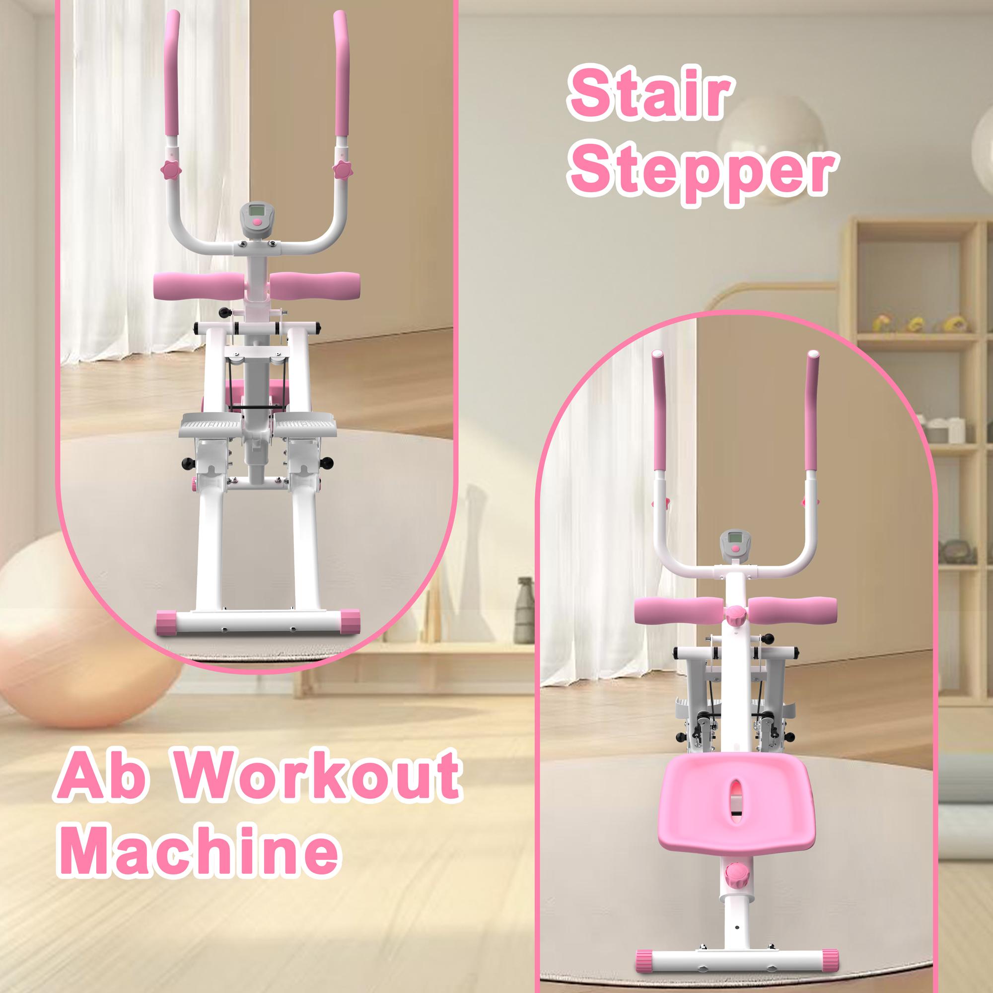 Multifunctional Home Trainer, 2-in-1 Stair Climber and Ab Machine for Full Body Workout, Space Saving Fitness Equipment