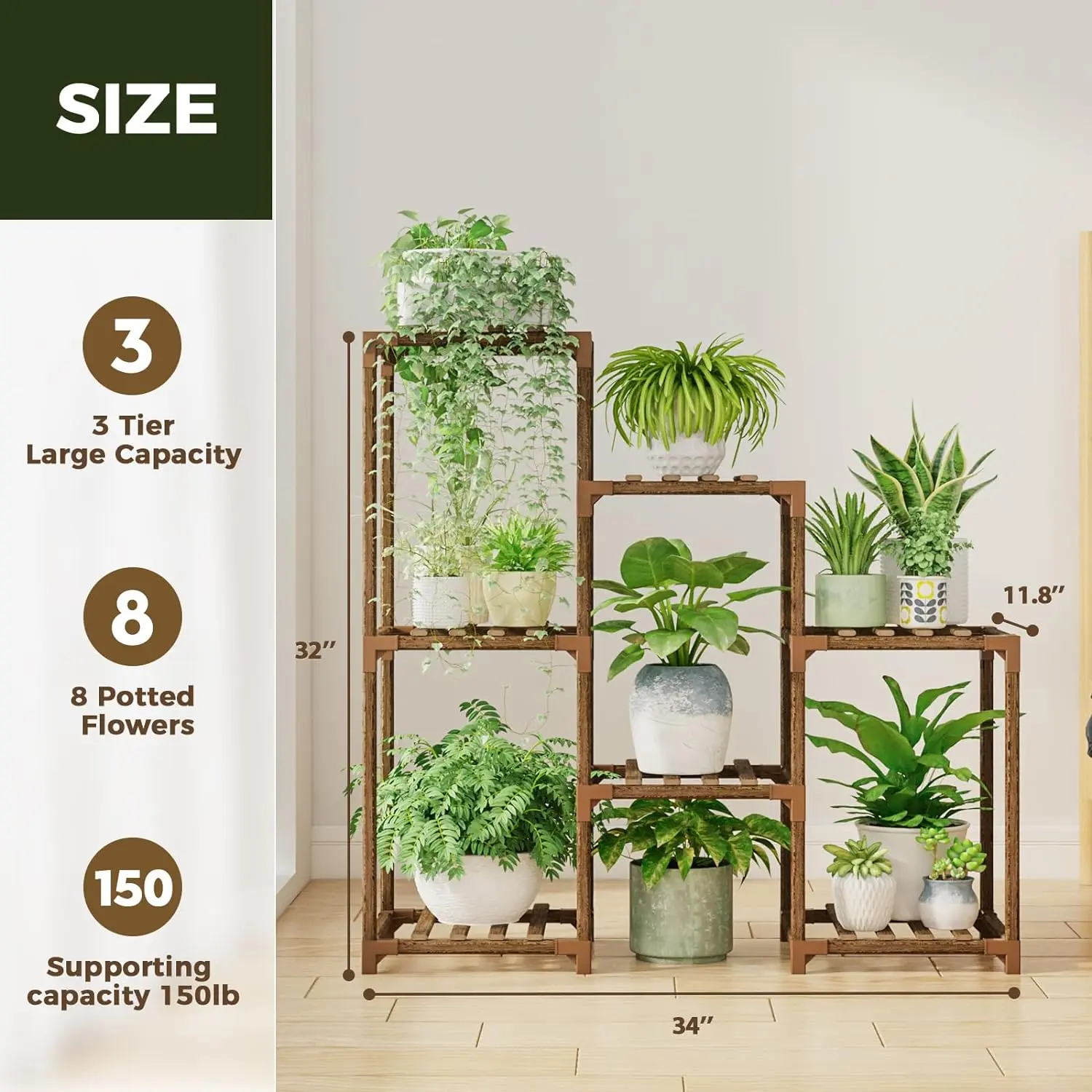 Plant Stand Indoor Wood Plant Shelf Outdoor Tiered Plant Rack for Multiple Plants 3 Tiers 7 Pots Ladder Plant Holder Plant Table for Plant Pots Boho Home Decor for Gardening Gifts Organiser Wooden
