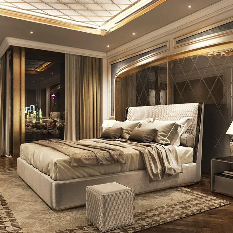 Spacious Luxury King Size Platform Bed, Soft Velvet Upholstery Bed Frame, Suitable for Master Bedroom