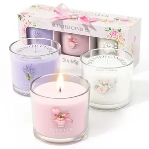 Scented Candles, Scented Candle Gift Set for Stress Relief, 3 Votive Candles for Women and Men, Birthday Candle Gifts for Women, Christmas Candles for Women (Pink + Purple + White, 7 oz)