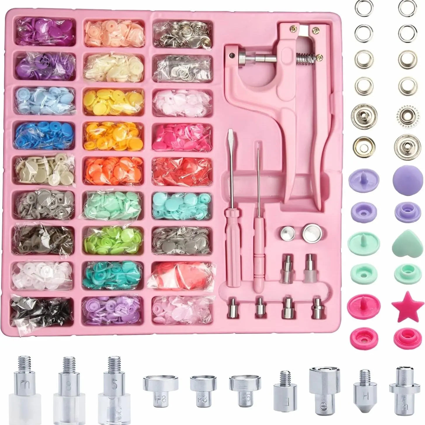 A Set of Plastic And Metal Snap Fasteners Includes a Snap Plier, Containing 300 Sets of Sewing Hand-Use Snaps