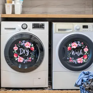 2pcs Floral Wash Dry Washer Dryer Decals PVC Peel and Stick Laundry Room Decor Refresh
