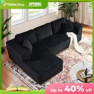【2Packages Shipping】EBELLO 111" Plush Corduroy Cloud Velvet Modular Couch with Chaise & Ottoman, No Assembly Required - L/U-Shaped Sectional Sofa Set with Flexible Configuration - 111"W x 67.7"D x 30"H, 3 Seater