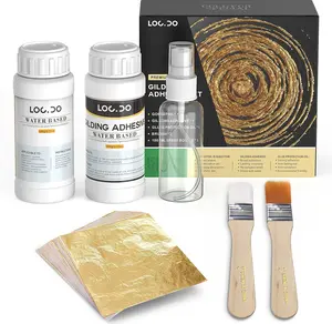 Gold Leaf Kit Gilding Adhesive 200ml Set Water Based Adhesive and Protective Varnish With 100pcs Gold Leaf Sheet for Craft Painting Resin Arts Furniture and Decoration