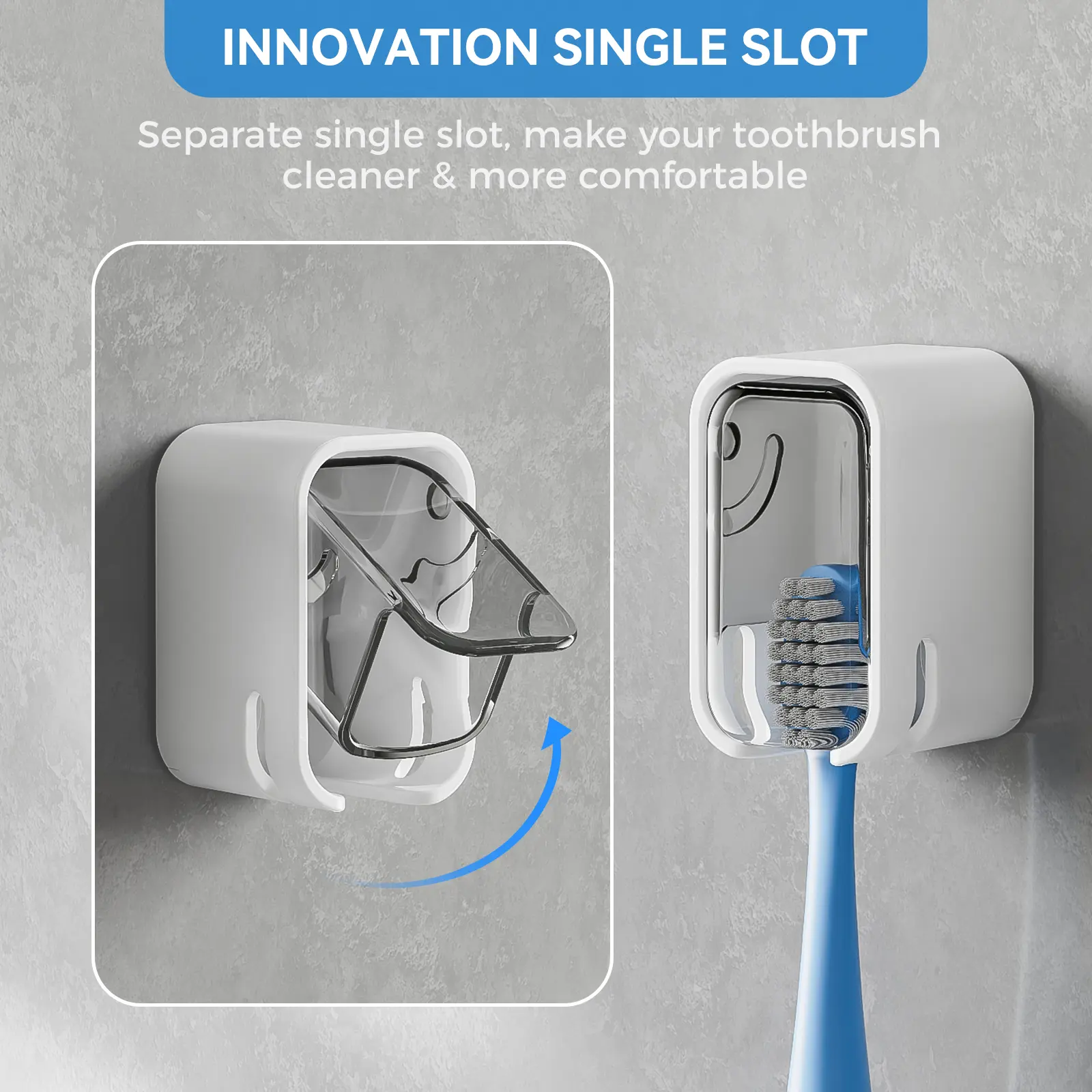 No-Drill Wall Toothbrush Holder with Cover - Waterproof, Dustproof, Space-Saving Bathroom Organizer, Ventilated Dry Design, Fits All Electric Toothbrushes, Easy-Install Home Supply