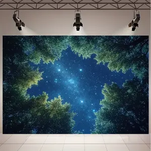1pc Starry Sky Ceiling Tapestry - Enchanting Forest Scene with Glowing Stars 2D Flat Celestial Style Material Suitable for Indoor and Outdoor Use Ideal Choice for Weddings Bedroom Decorations Party Backdrops 2D Flat Banner 2D Flat