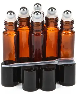 6 10 Ml Glass Roll-on Bottles With Stainless Steel Roller Balls - .5 Dropper Included