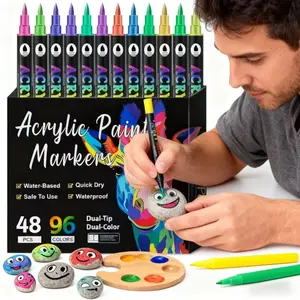 24/72/96Colors Dual Tip Acrylic Paint Pens Markers, Premium Acrylic Paint Markers Stocking Stuffers for Rock, Wood, Fabric, Glass, Canvas, Ceramic, Christmas Gifts for Teens DIY Crafts Art Supplies christmas new year jus  art  markers acrylic activating a