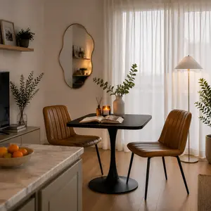 Square Dining Table 23.6 Inch Tulip Table with Thickened Edge Decor Tabletop Metal Pedestal Mid Century Modern Bistro Table for Kitchen Small Spaces Living Room Cafe Black, Compact Kitchen Table, Small Space Dining Table, Living Room Table