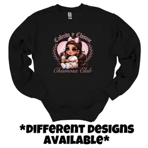 Cute Doll Crewneck in Black. There is Different Designs to Choose From. Done with DTF Print.