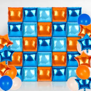 47pcs Blue Orange Square Foil Balloon Wall Backdrop with Tunnel Arch for Baby Shower Birthday