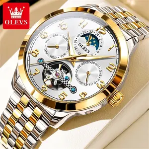 Celebrity endorsement OLEVS brand fully automatic mechanical watch trendy hollow design multi-function dial luminous waterproof men's watch 7018