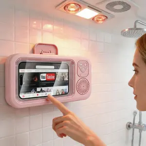 Waterproof Shower Phone Stand with Bluetooth Speaker, 360° Rotatable Wall Mount Phone Holder with Touch Screen, IPX7 Waterproof