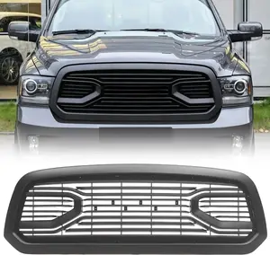 Front Bumper Grille Compatible with 2013-2018 Ram 1500 & 2019-2023 Classic Models, Classic Horizontal Style Replacement Hood Grill with Letters, High-Gloss ABS (Matte Black)