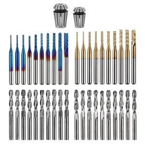 LUNYEE 40pcs End Mills CNC Router Bits with ER11, ER16 Collet, 1/8" Shank CNC Cutter Milling Carving Bit Set Including 2-Flute Flat Nose & Ball Nose, Nano Blue Coat & Titanium Coat Bits