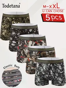 Todetana [5pcs / Pack] Men underwear - Breathable Comfortable, No Ride-Up Design for All-Day Active Wear, All Over Print Boxer Brief, Stretchy, Gifts for Men