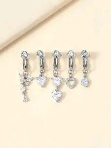 5 Pcs Fake Belly Button Rings for Women, Non-Pierced Copper Navel Piercing Jewelry, Casual Style All Season Accessory
