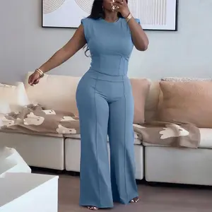 ChicMe Women's 2 Piece Set Padded Shoulder Sleeveless Crop Top & High Waist Wide Leg Pants  Elegant Streetwear Lounge Outfit