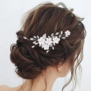 Flower Wedding Hair Vine Silver Pearl Bridal Headpiece Glitter Elegant Bridal Party Beautiful Hair Accessories for Women