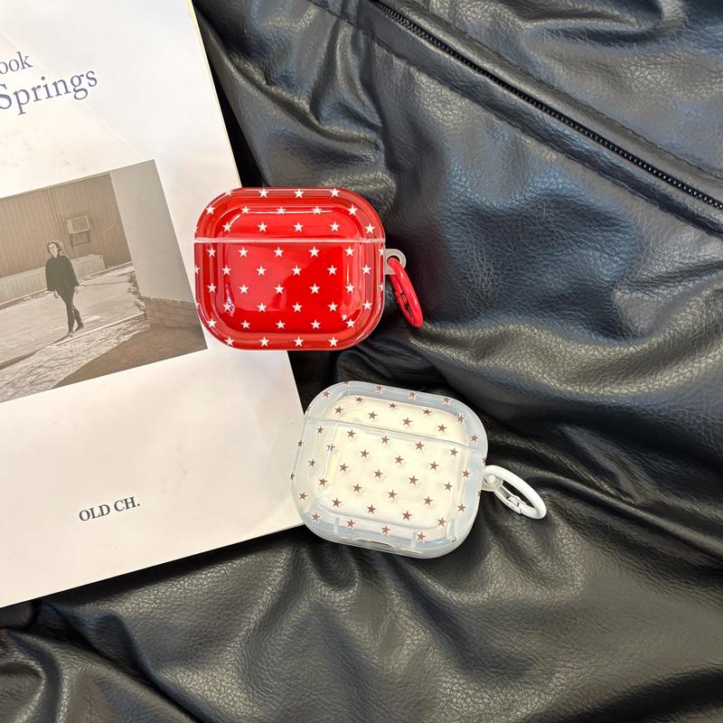 Simple Full Screen Five-Pointed Star Patterns with Ring Tetragonum Transparent Red White  Protective Earphone Case Suitable for AirPods Pro3 Pro2 1 2 3 4 Pro