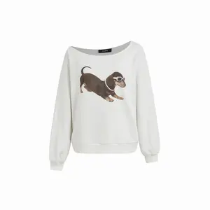 Cider [size 2-10] Terry Asymmetrical Neck Dog Graphic Sweatshirt