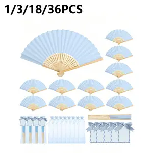 Elegant Fan Set with Thank You Card and Gift Bag, Bamboo Handheld Folding Decorative Fan for Bridesmaid Gifts and Wedding Decor, Perfect Summer Accessory
