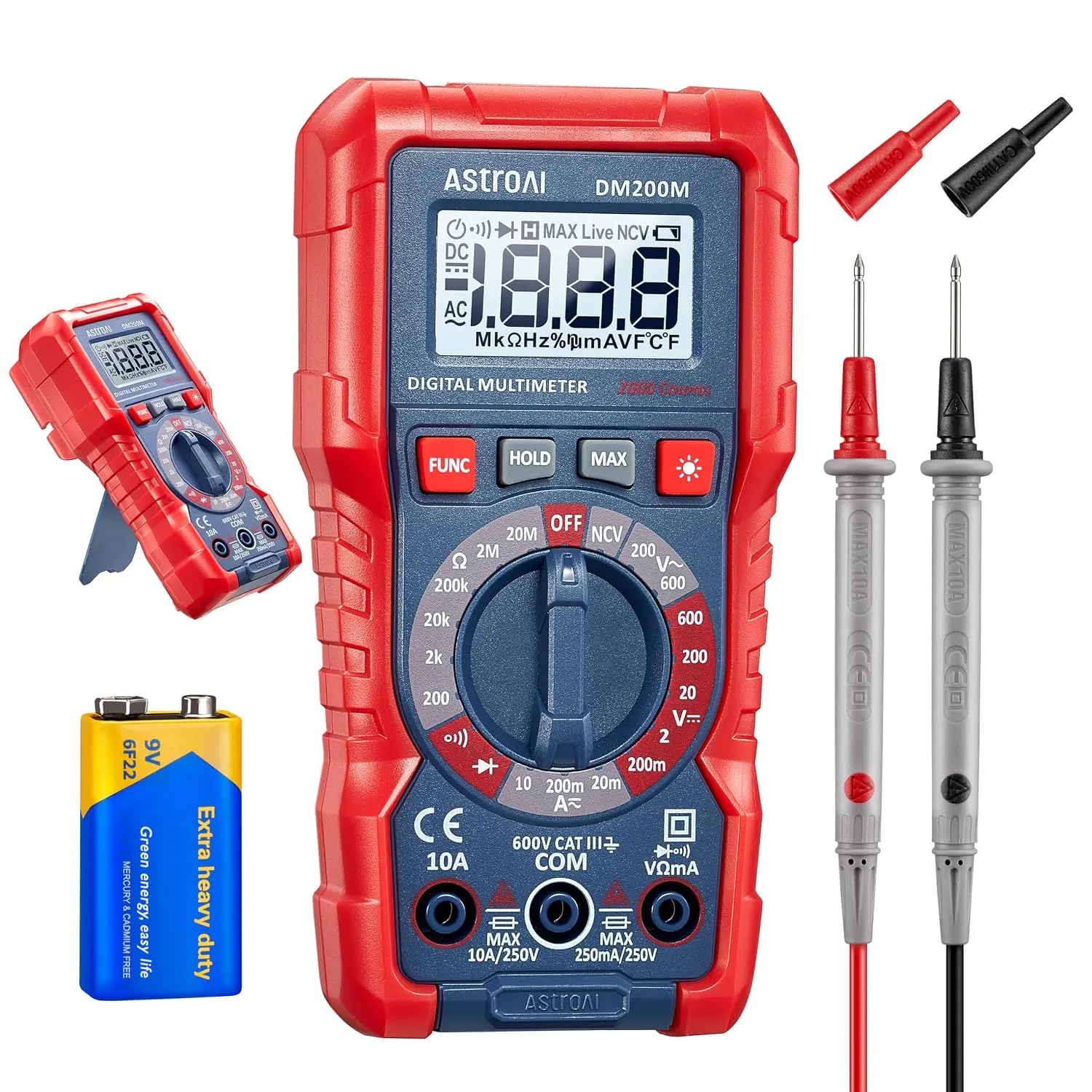 Digital Multimeter Voltage Tester, TRMS 2000 Counts Volt Meter; Fast and Accurately Measures AC/DC Voltage & Current, Resistance, Diode, Continuity and NCV (DM200M)