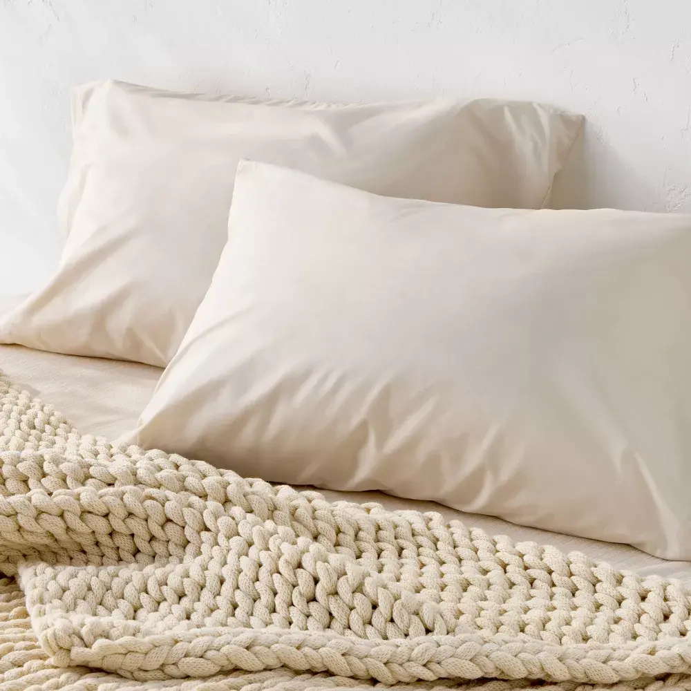 King 400 Thread Count Percale Pillowcases Natural - Casaluna