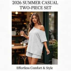 Women's 2-Piece Oversized Summer Sweatsuit Set - Lounge Matching Outfit for Beach Vacation 2026
