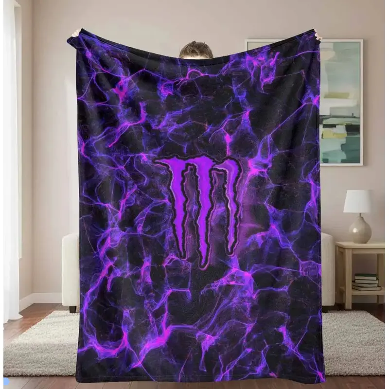 Purple Wrinkle-Resistant Electric Energy Throw Blanket, Abstract Lightning Digital Print, Soft Warm Decorative Bedroom Blanket for Living Room, Ideal Office Gift, Cozy Flannel Throw