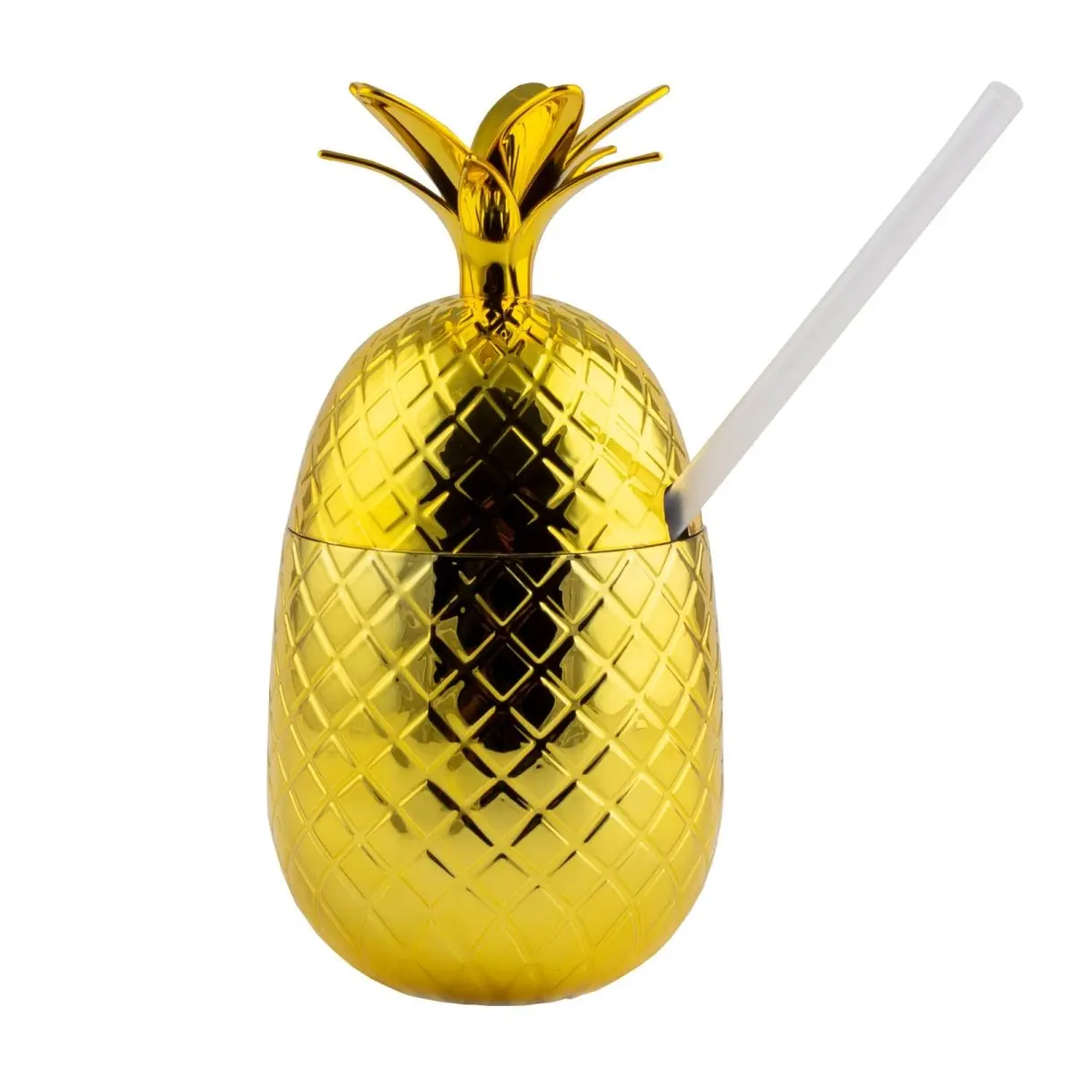 BarConic® Reusable Washable Plastic Pineapple Tumbler Cup with Reusable Straw - 16oz, 7.5" Height, Portable, Shimmering, Multi-Color, Unisex Adults Drinkware for Pool Party, Beach Party Guests, 7.5" In Height