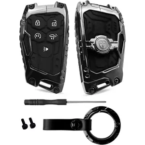Key Fob Cover Fit for Chevy Silverado 1500 2022-2025 2500HD 3500HD 2024 GMC Sierra 1500 2022-2025, Key Fob Protector Heavy Zinc Alloy Metal, Key Protective Case with 5 Buttons, 1Pc