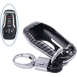 Carbon Fiber Smart Remote Key Fob Case Cover with Keychain for Ford Edge F-150 F-250 Super Duty Mustang 2015-2017 Explorer 2016-2017 Fusion for Lincoln MKZ 2013-2017 MKX MKC