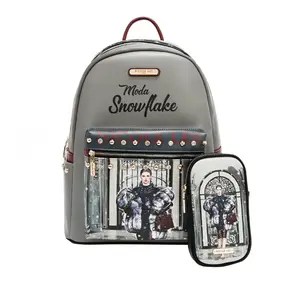 Laptop Backpack with USB Charging Design & Matching Pencil Case Set - Chic Print, Padded Compartment, Water-Resistant, Adjustable Straps, 15.6” Laptop Compatible