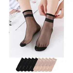 Women's 10-Pair Solid Sheer Scallop Trim Crew Knit Socks, Breathable Comfy Soft, Minimalist Casual Sports Socks for Summer Daily Wear, Breathable Comfy Socks,summervibes
