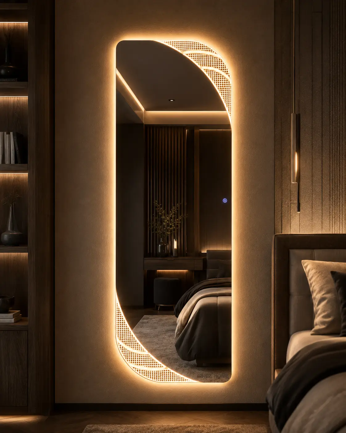 65" × 25" Irregular LED Full Length Mirror, Unique Shape Wall Mounted Full Body Mirror with Touch Control and Adjustable Lighting