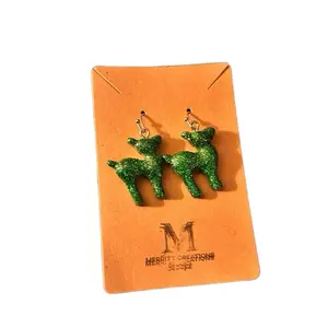 Merritt Creations Sparkling Green Glitter Reindeer Dangle Earrings for Festive Season Jewelry