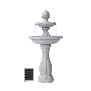 XBrand 44" H White Fiberglass Resin 2-Tier Solar Water Fountain with Solar Panel & Auto Shut Off Pump for Outdoor Garden Use