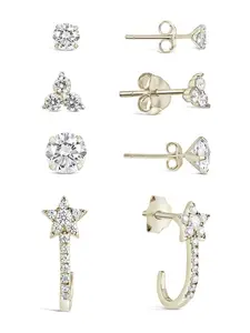 Sterling Silver 4pc Everyday CZ Earring Set