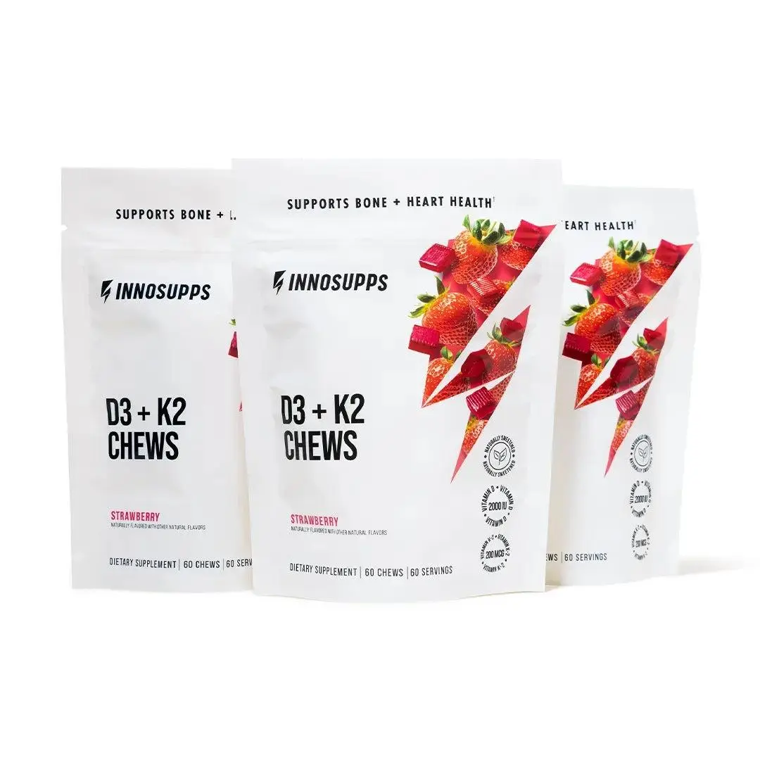 Inno Supps Vitamin D3+K2 Chewables, 3-Pack Dietary Supplement for Bone Health - 180 Total Servings, Prop 65 Safe