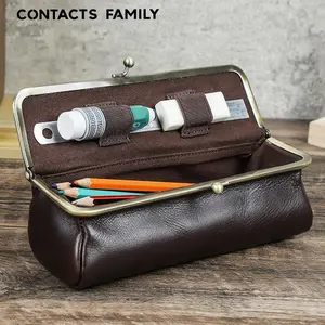 Portable Genuine Leather Pencil Case, Cowhide Leather Office and Student Pen Box, Spacious Pencil Storage Organizer, Pencil Holder