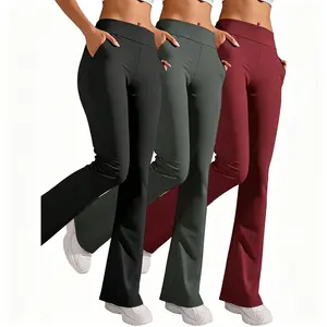 Women's High Waist Solid Black Gray Red Flared Leggings With Side Pockets, Buttery Soft Yoga Pants For Fitness, Gym Training, Hiking, Lounge, Everyday Casual Wear Activewear