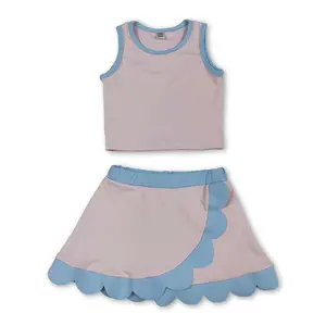 Girls Scalloped Athletic Clothes – Trendy Summer Activewear Set for Kids