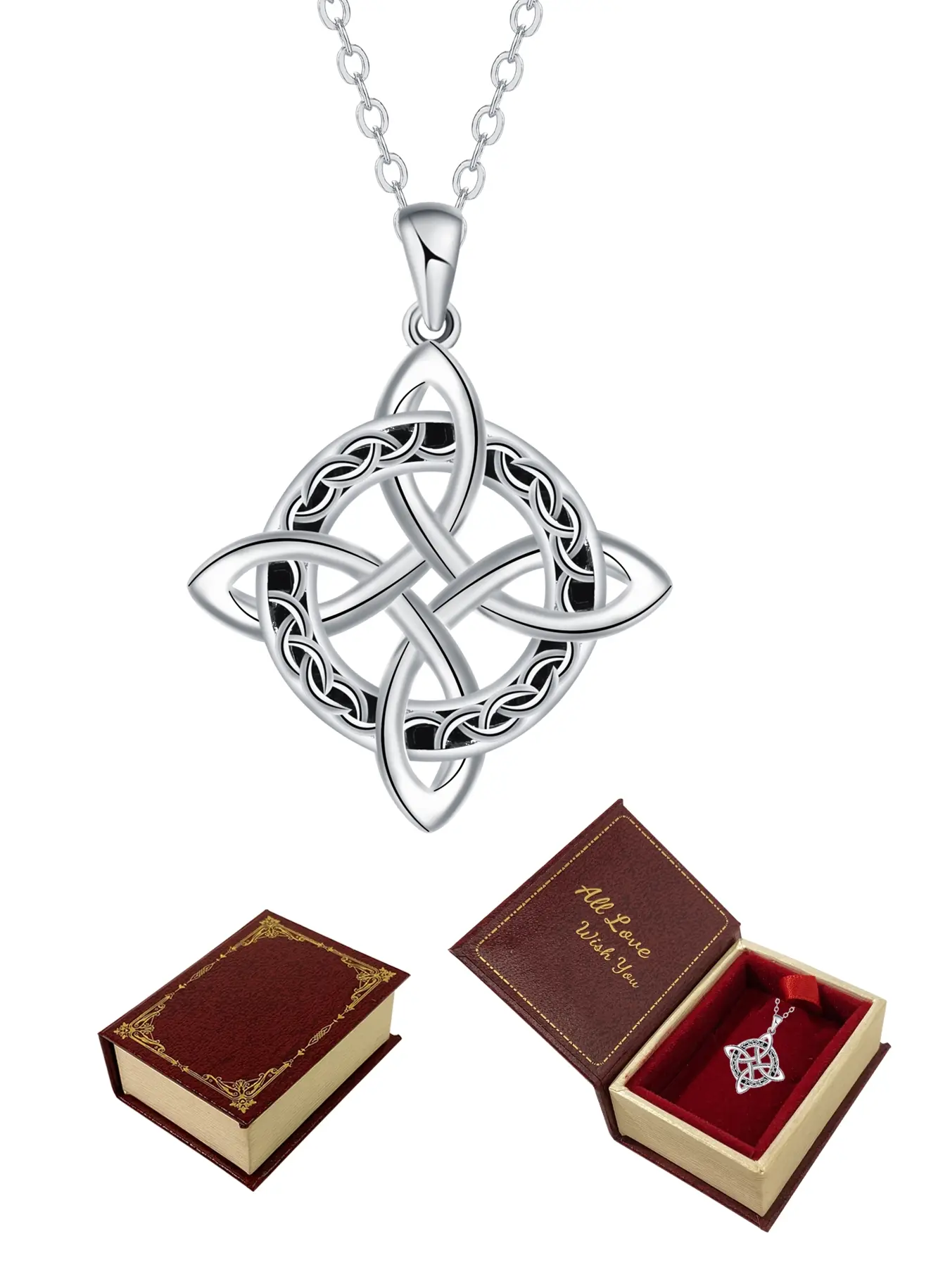 Witch Knot Necklace Set with Book Jewelry Gift Box, Good Luck Irish Pagan Women Witchcraft Necklace, Talisman for Daughter Mom Wife Girlfriend, Exquisite Jewelry Gift